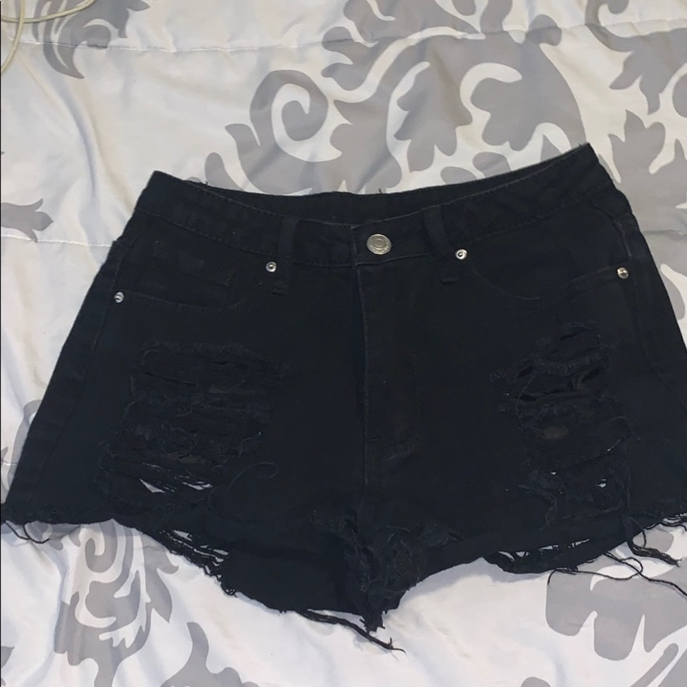 Ripped black jean shorts